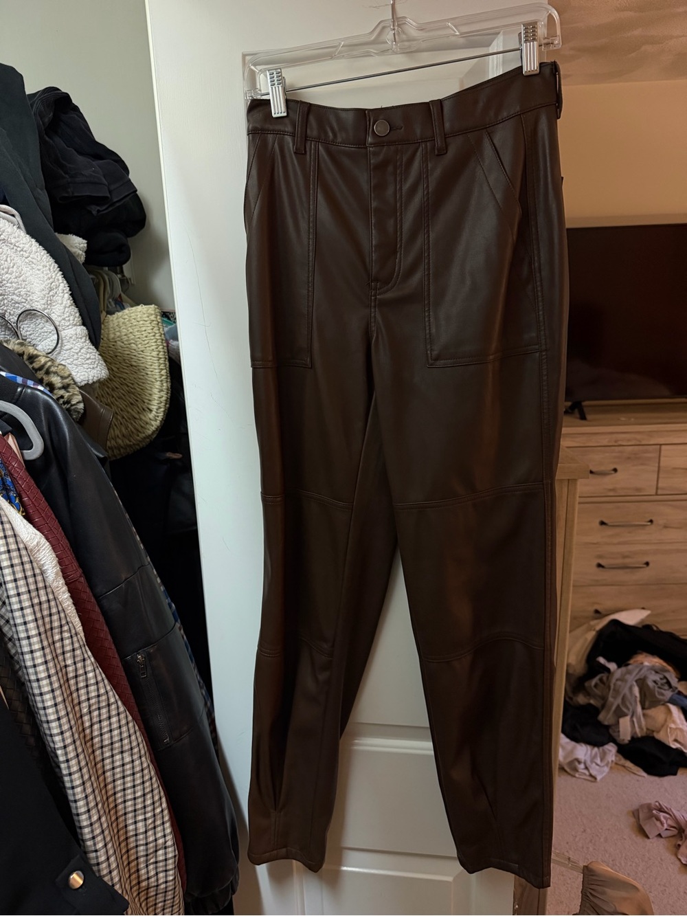 Faux Leather Pants - Dark Brown